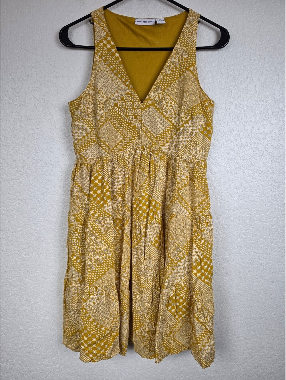 Anthropologie Sincerely Jules Yellow Patchwork V-Neck Dress